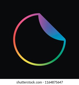 Round sticker with bent edge. Rainbow color and dark background