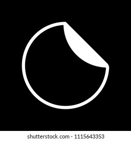 Round sticker with bent edge. White icon on black background. Inversion