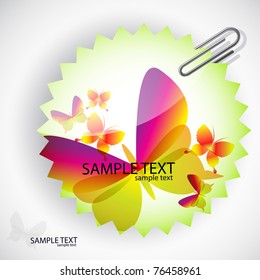 Round sticker with butterflies. Vector illustration.