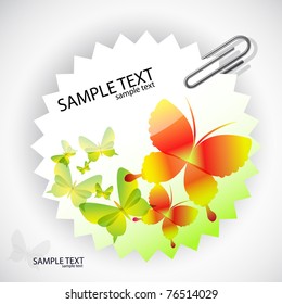 Round sticker with butterflies. Vector illustration.