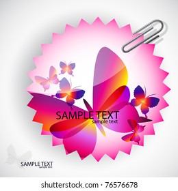 Round sticker with butterflies. Vector illustration.