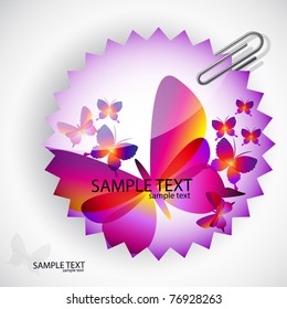 Round sticker with butterflies. Vector illustration.