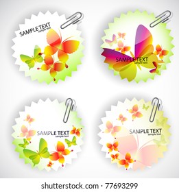 Round sticker with butterflies. Vector illustration set