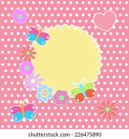 Round sticker with colorful flowers and butterflies