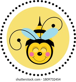 Round sticker with cute bee
