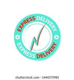 Round sticker of express delivery service with lightning. Delivery service icon vector eps10. Shipping company sign delivery service stamp.