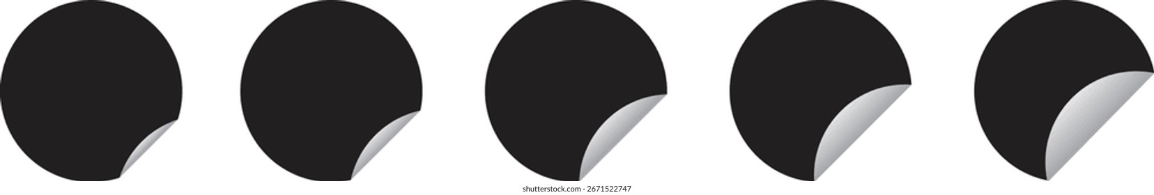 Conjunto de Vectores redondos con esquinas rizadas en blanco y negro. Diseño moderno de etiquetas en blanco para etiquetas, signos de venta y Plantillas publicitarias. Perfecto para proyectos de Web, impresión y marca.