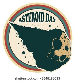 Adesivo redondo para Dia Internacional dos Asteroides, ilustração vetorial