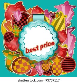 round sticker on the fruit background - vector illustration