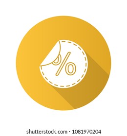 Round sticker with percent flat design long shadow glyph icon. Discount offer label. Vector silhouette illustration