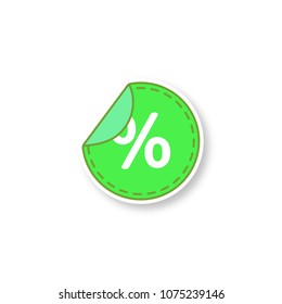 Round sticker with percent patch. Discount offer label. Color sticker. Vector isolated illustration