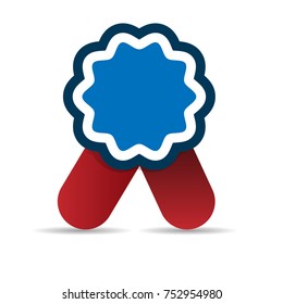 Round sticker with ribbon vector. Blue sticker and red ribbon
