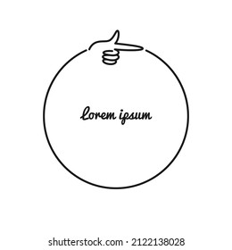 Round sticker, sign, finger shows in a circle, vector illustration, line 