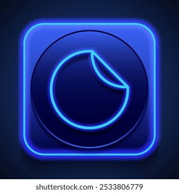 Round sticker simple icon vector. Flat design. Blue neon style on button. With shadow.ai