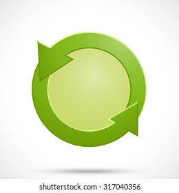 Round sticker tag with arrows. Blank vector icons in green color with a light circle in the center.
