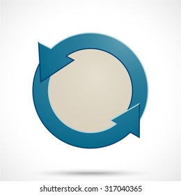 Round sticker tag with arrows. Blank vector icons in dark blue color with a light circle in the center.