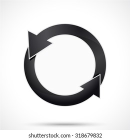 Round sticker tag with arrows. Blank vector icons in black color with a light circle in the center.