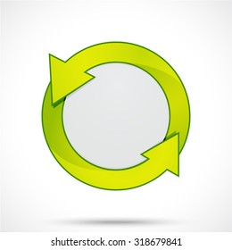 Round sticker tag with arrows. Blank vector icons in green yellow color with a light circle in the center.