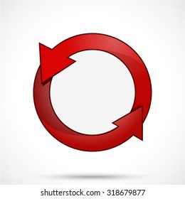 Round sticker tag with arrows. Blank vector icons in blood red and color with white circle in the center.