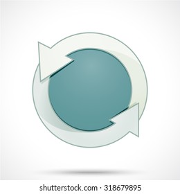 Round sticker tag with arrows. Blank vector icons in white smoke color with a cadet blue circle in the center.