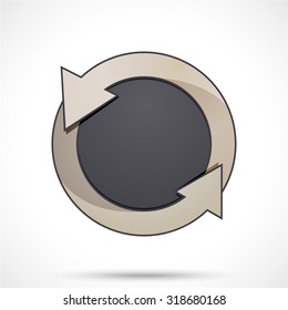 Round sticker tag with arrows. Blank vector icons in red and royal blue color with a sandy brown circle in the center.