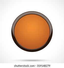 Round sticker tag. Blank vector icon in orange color with dark center.