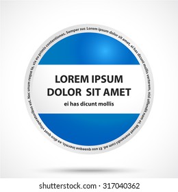 Round sticker tag with text box. Blank vector icons in blue color with a white insert in the middle. 