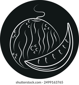 round sticker template with fruit outline, namely watermelon outline, vector