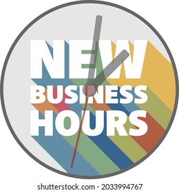 round sticker with text NEW BUSINESS HOURS with colorful drop shadows, vector illustration