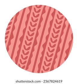 Round sticker. Vector red knitted textile patchwork. Best for web, print and New Year element, Christmas circle decoration, Winter design element for Postcard, Card, Flyer.