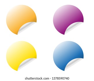 Round stickers with curled edge in different colors variants isolated on white background