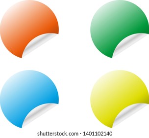 Round stickers with curled edge in different colors variants isolated on white background