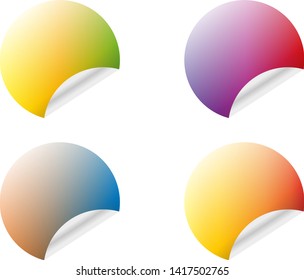 Round stickers with curled edge in different colors variants isolated on white background