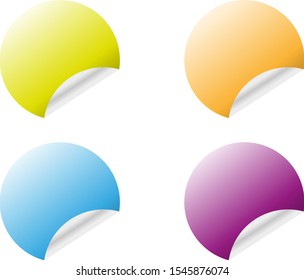 Round stickers with curled edge in different colors variants isolated on white background
