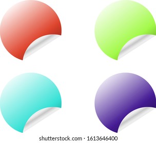 Round stickers with curled edge in different colors variants isolated on white background