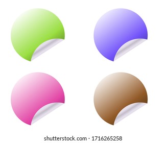 Round stickers with curled edge in different colors variants isolated on white background