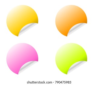 Round stickers with curled edge in different colors variants isolated on white background