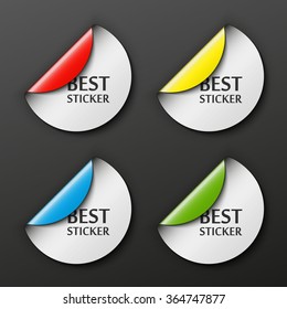 Round Stickers Design Elements, Origami paper infographic colorful banners set. Annotation ribbon. Design shape. Speech talking cloud. Vector label tag. 