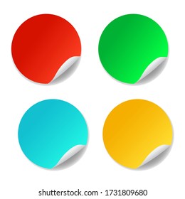 Round Stickers Isolated On White Background.  Yellow, Red, Blue, Green Vector Blank, Banner Or Circular Folded Label. Set For Present, Advertisement Circular Price, Vector Rounded Discount Promo Tags