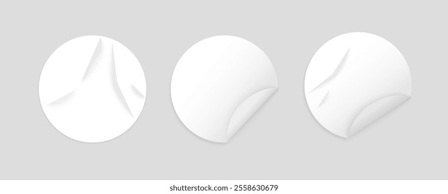 Round stickers mock-up template on a gray background. Four stickers mock up.