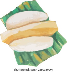 Round Sticky Rice ( Banh Day) and Cha Vietnamese Traditional Food Watercolor Gouache