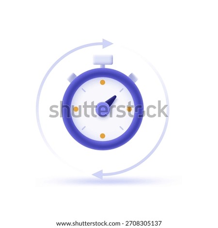 Round stopwatch icon with circular arrows for time management concept. Business efficiency and repeated process metaphor. 3D cartoon vector illustration.