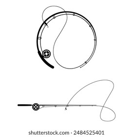 round and Straight fishing rod silhouette vector art