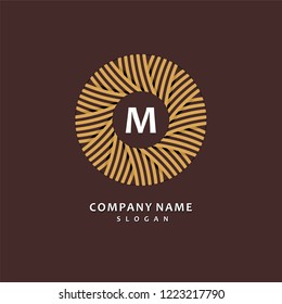 Round stripe wreath. Stylish and graceful monogram design , Elegant line art logo design, vector template .