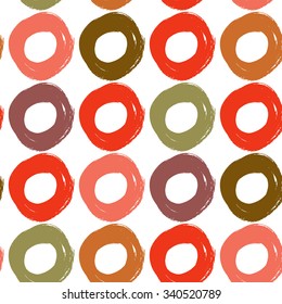 Round stroke seamless pattern. Grunge background. Donuts