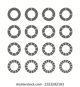 Gráfico de estructura redonda. Diagrama de tubería dividido en partes grises. Gráfico circular. Plantilla de sección Círculo. Establecer esquemas con sectores. Piechart con segmentos y rodajas. Ilustración del vector