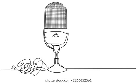 Rund Studiomikrofon in einer Zeile auf weißem Hintergrund. Das Konzept von Audio-Podcast, Stream, Studioaufnahme, Rundfunk. Stock-Vektorgrafik mit bearbeitbarem Strich.
