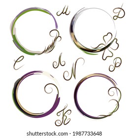 Round sublimation frame. Set, collection. Khaki art spots. To place your entry in the center.Pastel colors. Abstract drawing of rings. Chaotic brush strokes. Picturesque style.Texture chaos.