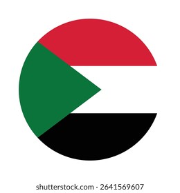 Round Sudan Flag Icon – Sudan Flag Circular Vector Badge with Standard Colors and National Symbol. Circle Flag Icon of Sudan.