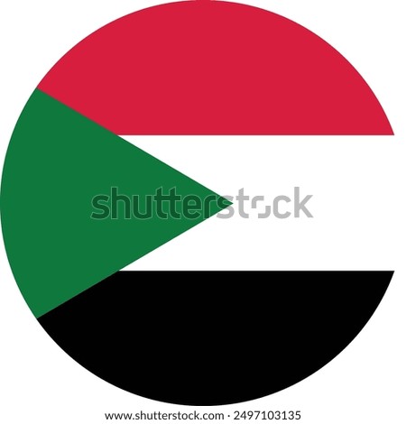 Round Sudan flag isolated on white background . Sudan flag button . Circle flag of Sudan . Vector illustration